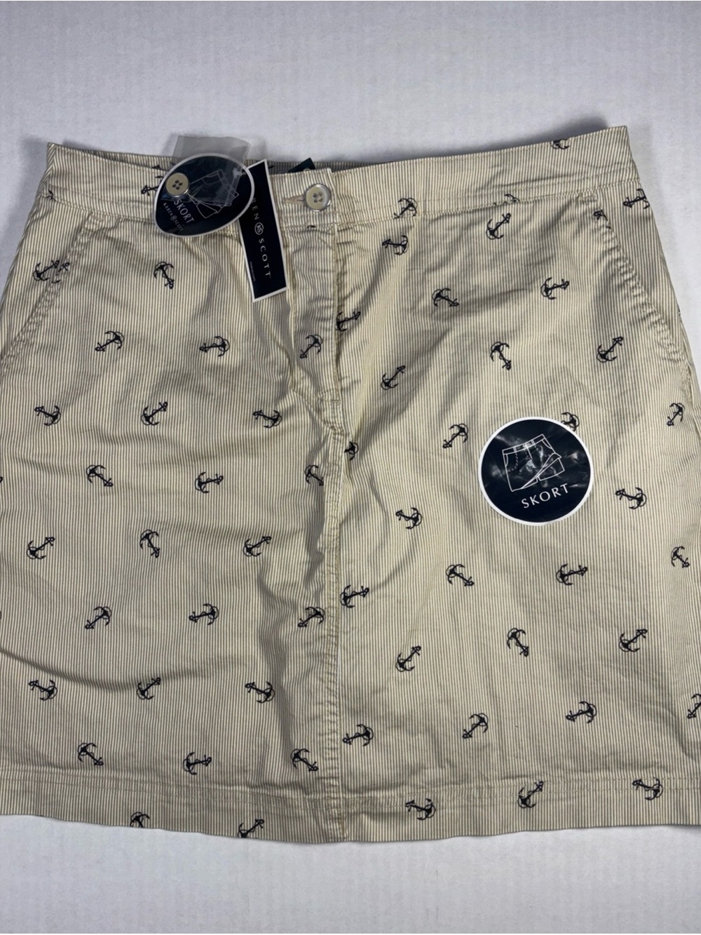 Karen Scott Skort Womens Beige White Stripe Anchor Print NWT Nautical Size 10